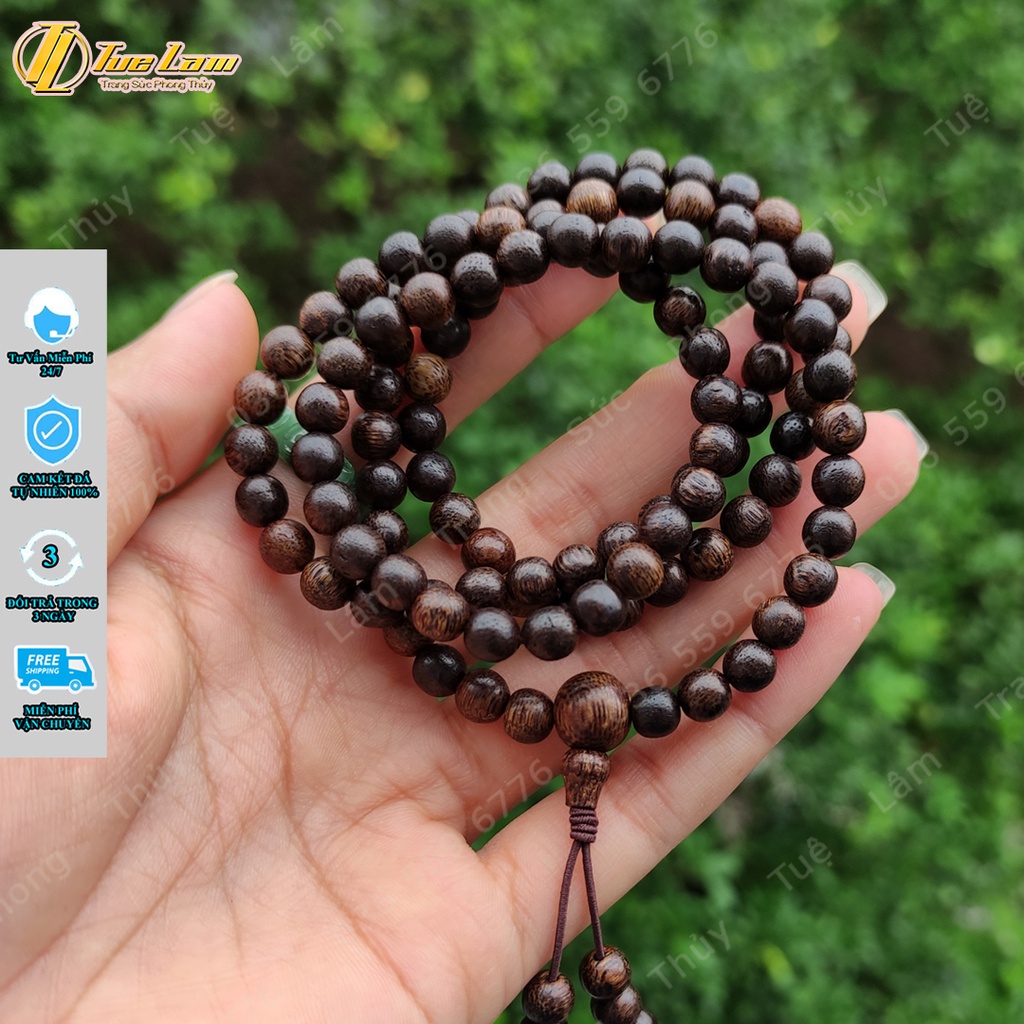 Vòng Tay Trầm Hương Tốc Vườn Chuỗi 108 Hạt Size 6/8mm Mùi Thơm Dịu Nhẹ Bình An May Mắn - Tuệ Lâm