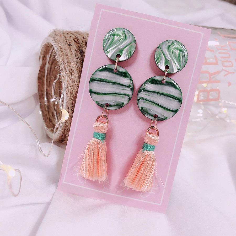 MELY - BÔNG TAI TUA RUA MÀU CAM 195