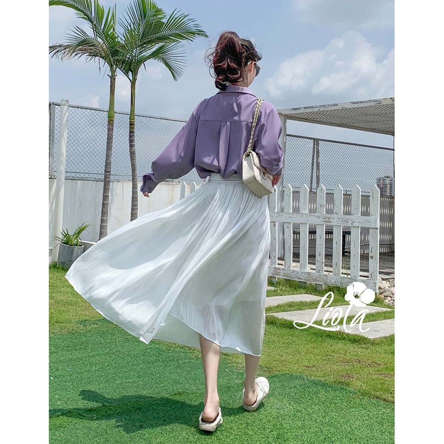 Chân váy dài midi nhúm xếp ly dáng xoè rộng chất liệu oganza ánh tơ lấp lánh trước ánh sáng Hot 2021 by Liola | BigBuy360 - bigbuy360.vn