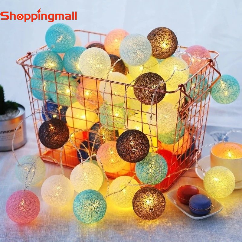 Dây Đèn LED 20 Bóng Hình Banh Cotton Trang Trí Giáng Sinh