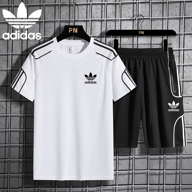 Adidas Set 2 áo thun + quần short lưng thun thoáng khí phong cách mùa hè thích hợp cho nam