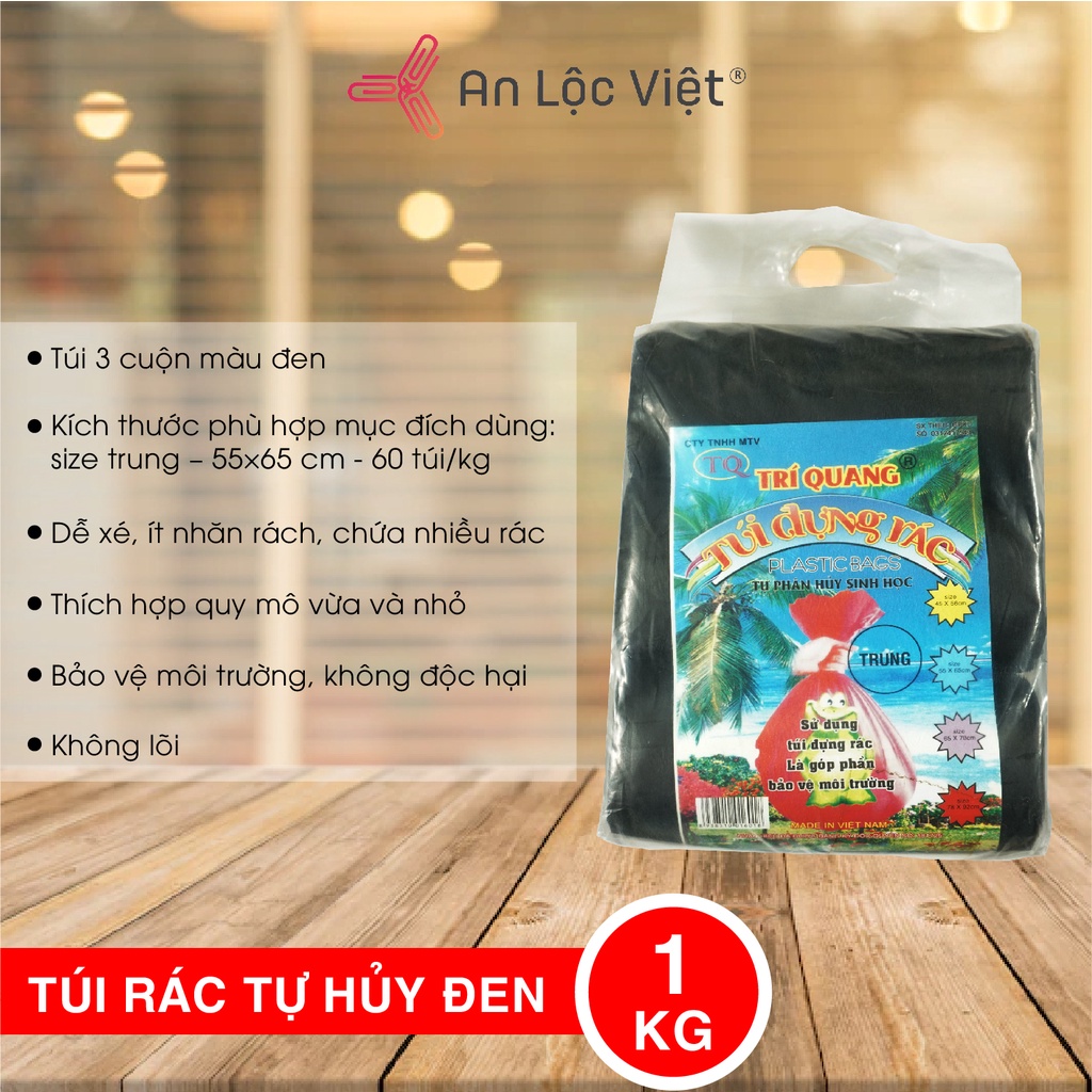 1Kg Bao rác 3 cuộn đen - màu Trí Quang (tự phân hủy)