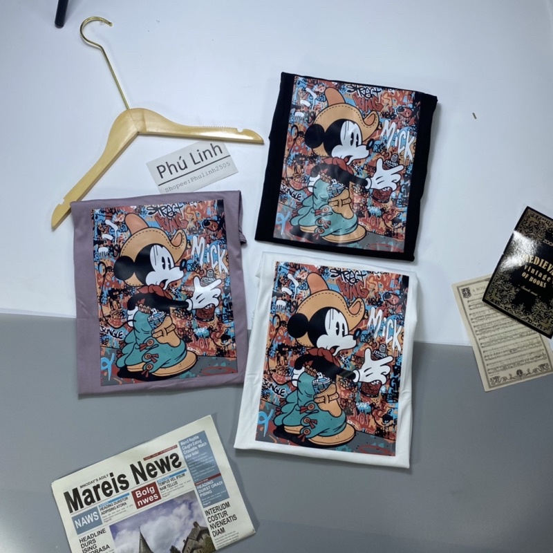 MS006 Áo thun nam nữ cao bồi mickey form rộng