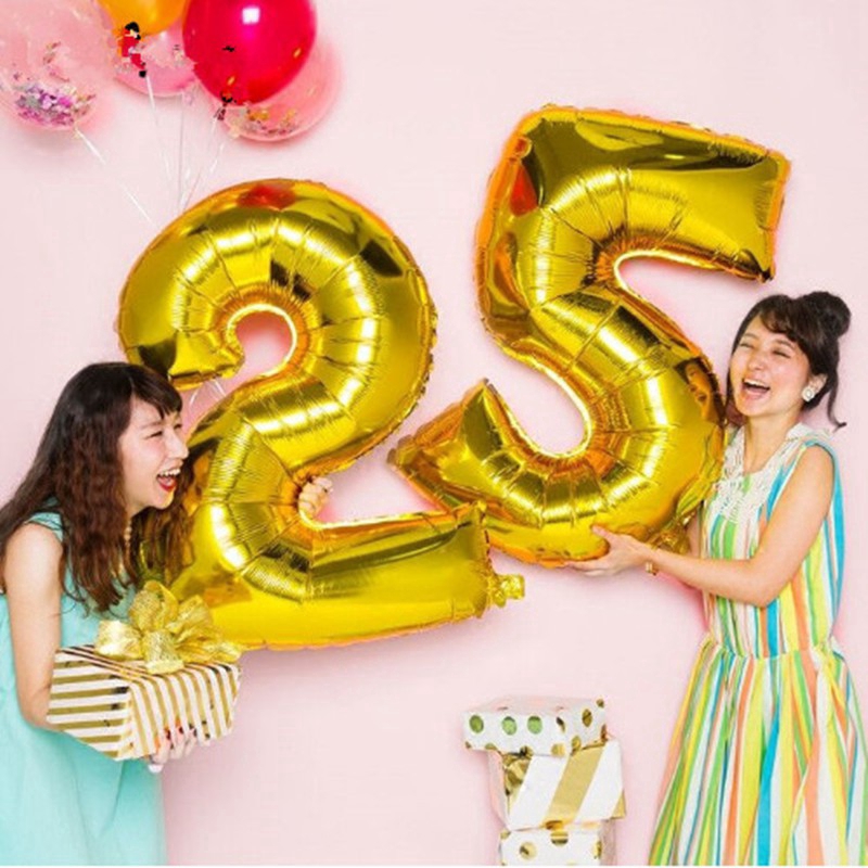 Bong bóng số 0-9 32 inch màu bạc / vàng