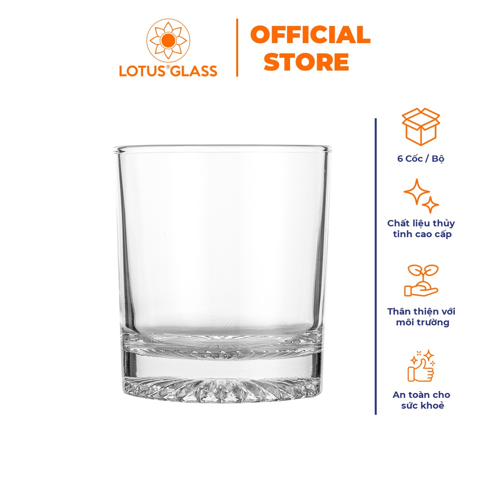 Bộ 6 cốc dáng trụ thủy tinh LOTUS GLASS VTC306,308 trong suốt cao cấp, an toàn, dùng để uống nước, rượu whiskey