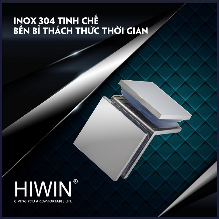 Kẹp định vị cabin tắm 90 độ kính kính cạnh vát chất liệu inox 304 mặt gương HIWIN FC-2083