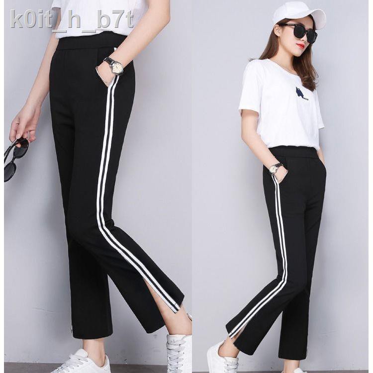 ❐❀℡Quần thể thao ống loe nữ sinh 2020 phiên bản Hàn Quốc quần âu ống suông cạp cao co giãn quần xẻ tám chín điểm | BigBuy360 - bigbuy360.vn