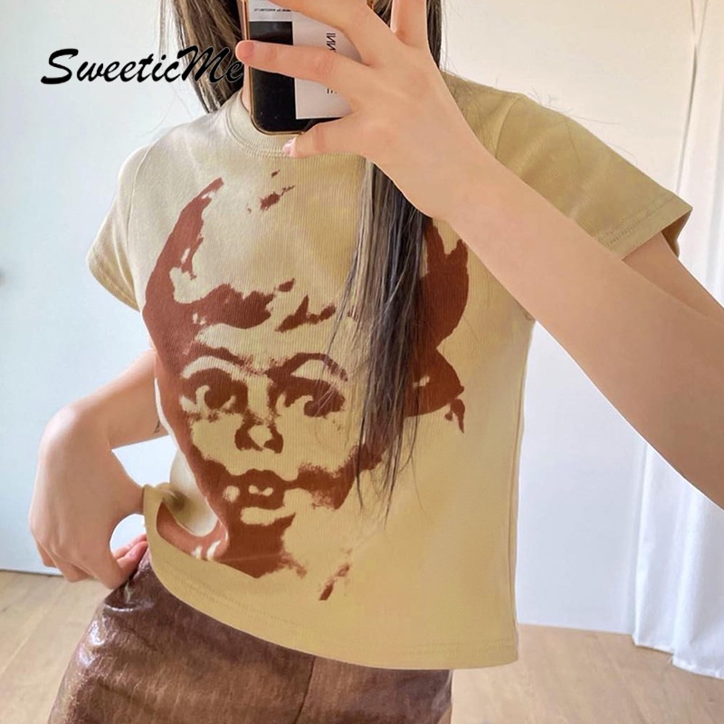 Áo Thun Ngắn Tay Dáng Rộng In Họa Tiết Retro Thời Trang Cho Nữ