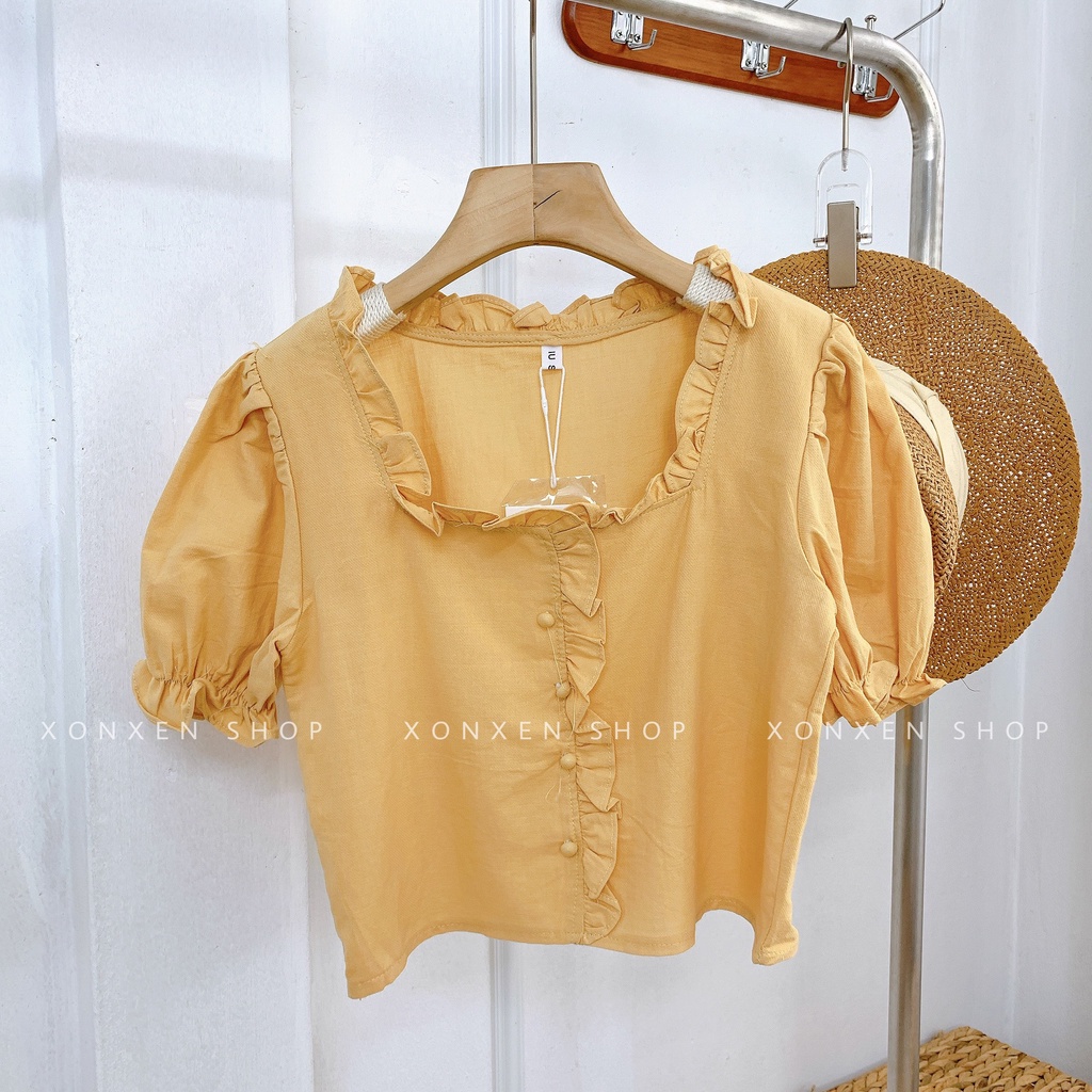 ÁO KIỂU NỮ áo kiểu cổ vuông bèo dễ thương XONXEN SHOP freesize mã 3357