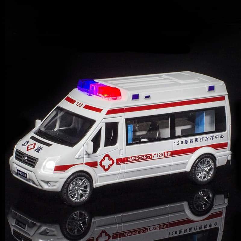 Mô hình xe cứu thương kim loại kèm băng ca 1:32