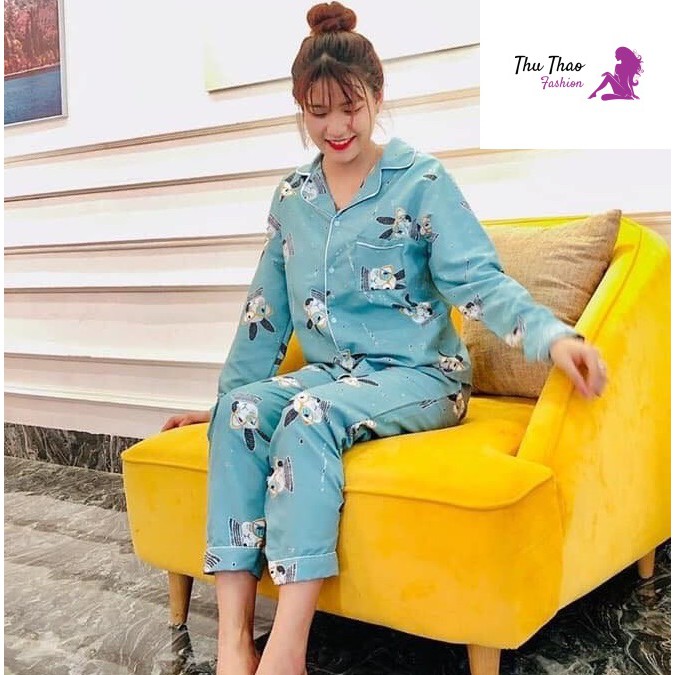 (Hàng Có Size) Bộ Pijama Tay Dài Vải Kate Thái Chuẩn Loại 1-Có Thể Măc Sau Sinh.