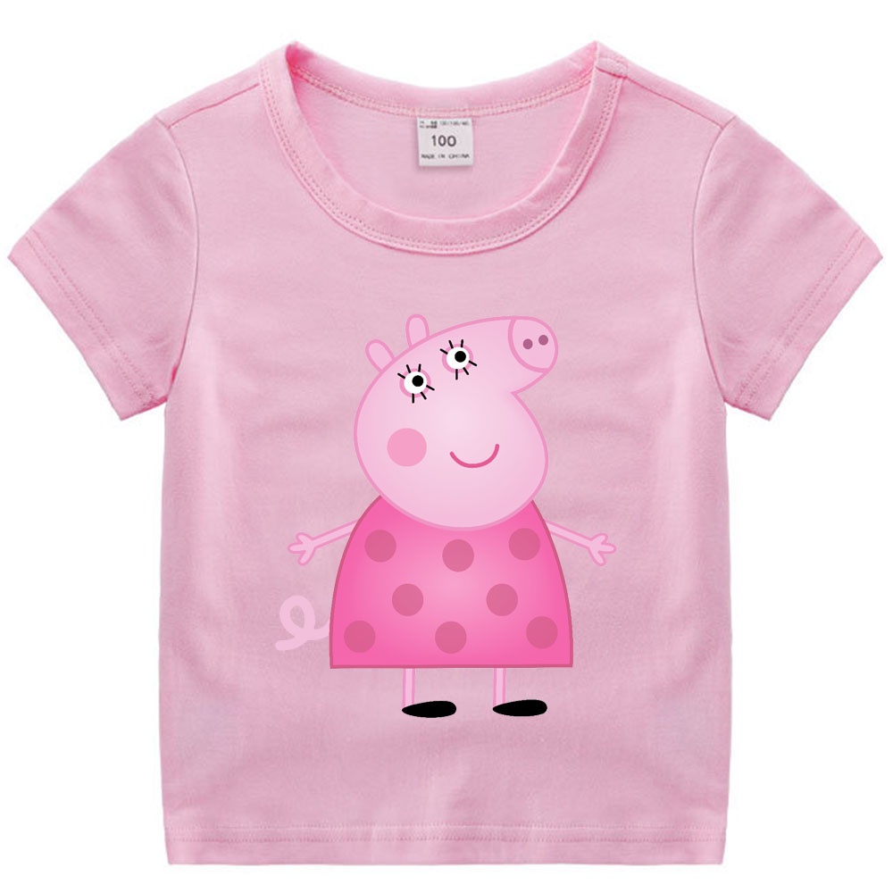 Áo Thun Cotton Tay Ngắn In Hình Heo Peppa Dễ Thương Thời Trang Mùa Hè Cho Bé Gái