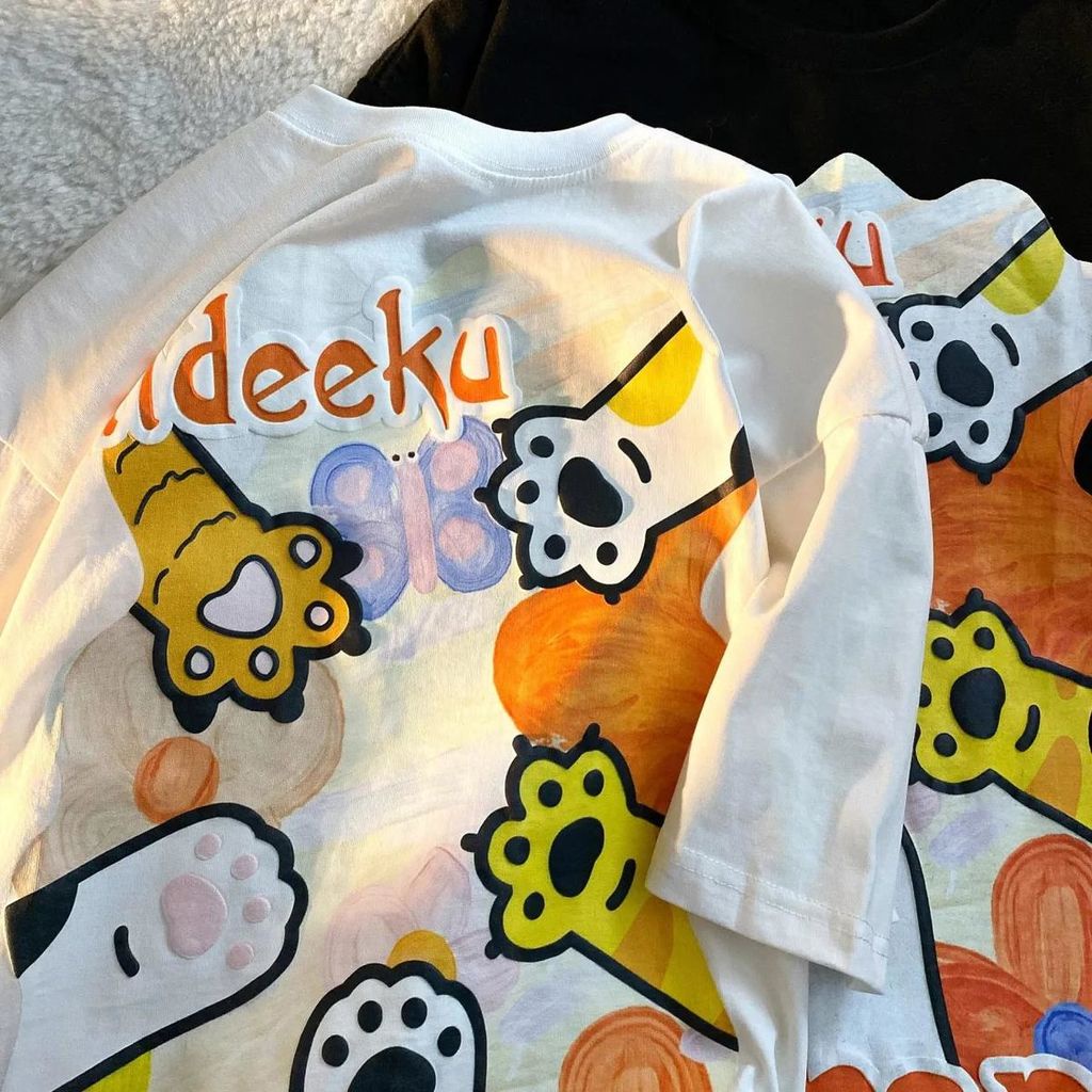 Áo Thun Tay Ngắn Dáng Rộng In Họa Tiết Trẻ Trung Phong Cách Hàn Quốc Cho Bạn Gái