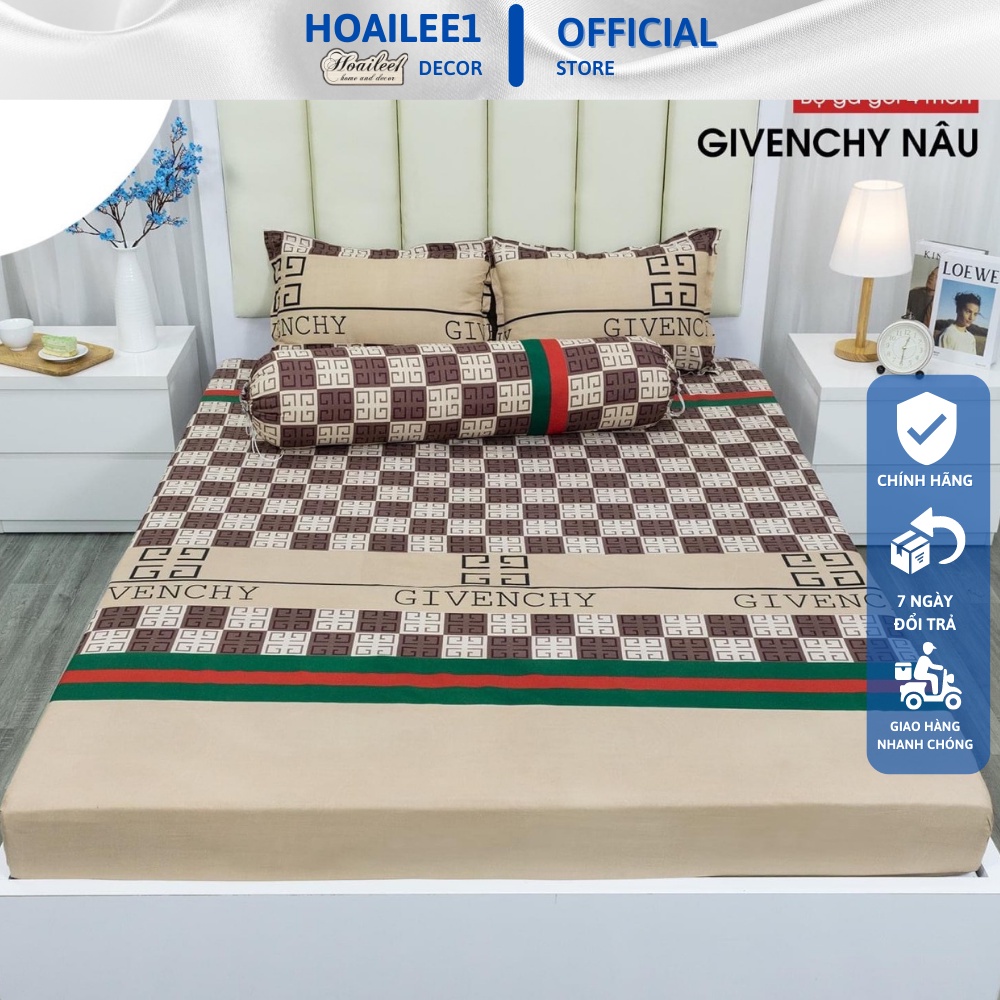 Bộ ga gối cottong poly gavenchy nâu mẫu mới 2022 đủ kích thước m6 m8 2m2