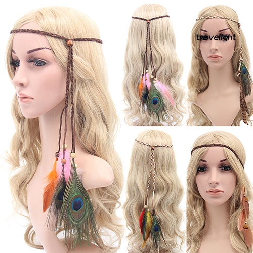 Băng Đô Dây Bện Phối Lông Vũ Phong Cách Boho Thời Trang Cho Nữ