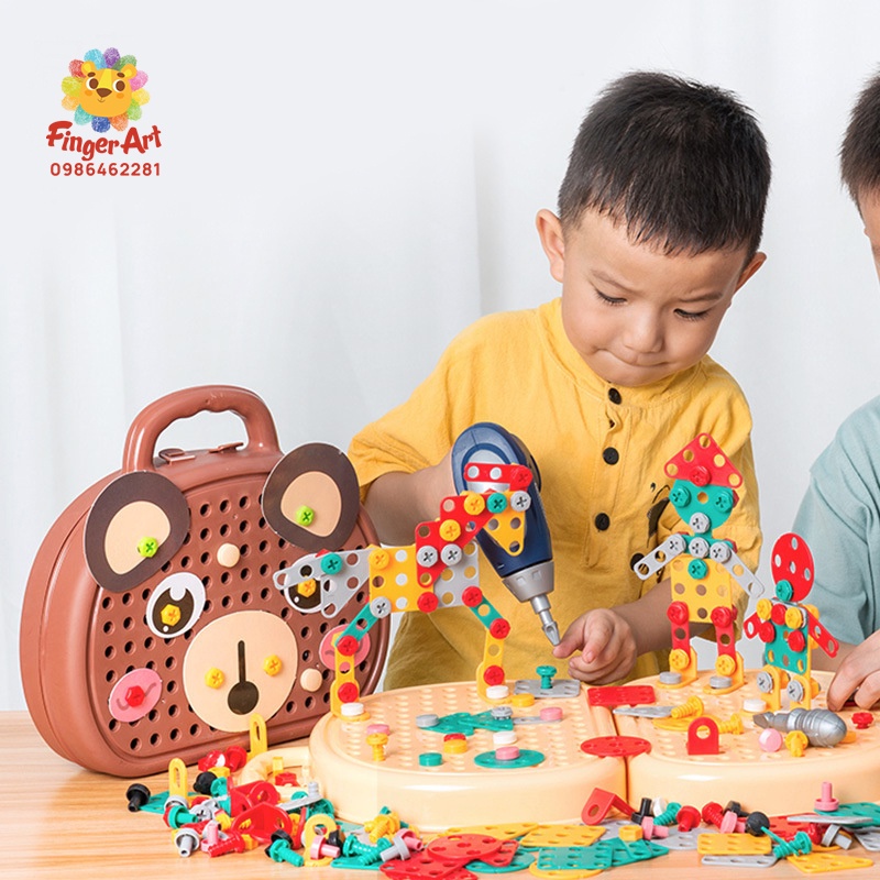 Đồ Chơi Nhập Vai - Bộ Dụng Cụ Kỹ Sư Lắp Ráp Tạo Hình 203 Chi Tiết Cho Bé - Vali Hình Gấu Dễ Dàng Mang Đi