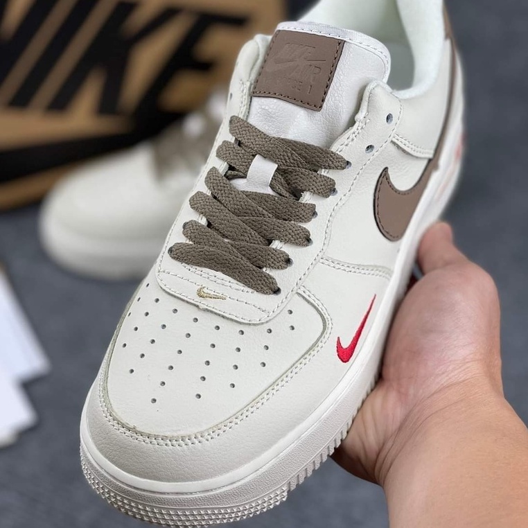 Giày Air Force 1 Low Premium White Brown,[FULL BILL+BOX] Giày AF1 Vệt Nâu Trắng Nam Nữ Hot Trend