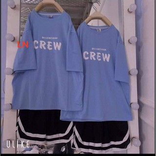  Sét áo phông nam nữ tay lỡ Crew quần đùi V viền trắng
