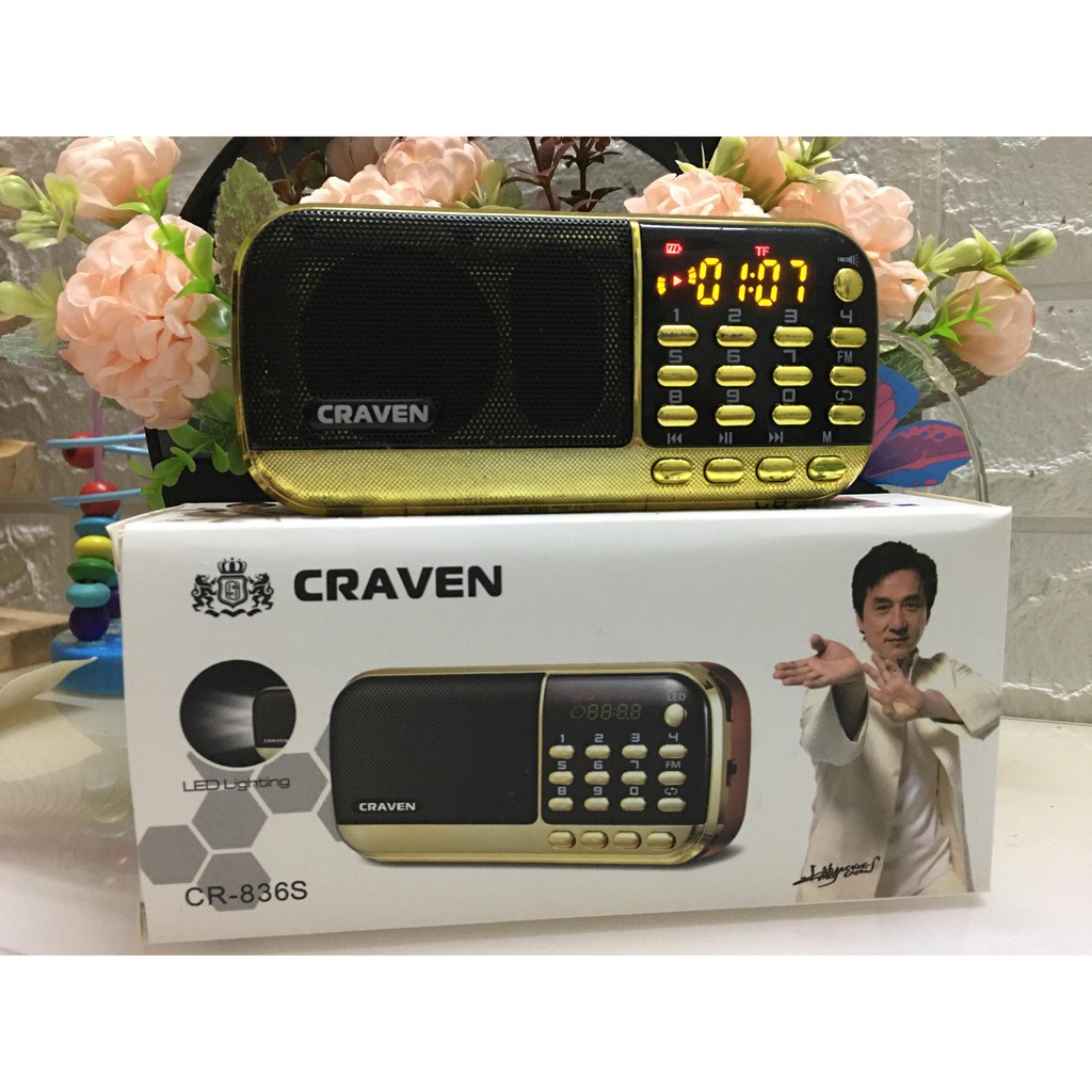 Loa Craven CR-836S ,máy nghe nhạc, đài FM, học tiếng anh hỗ trợ kết nối thẻ nhớ USB