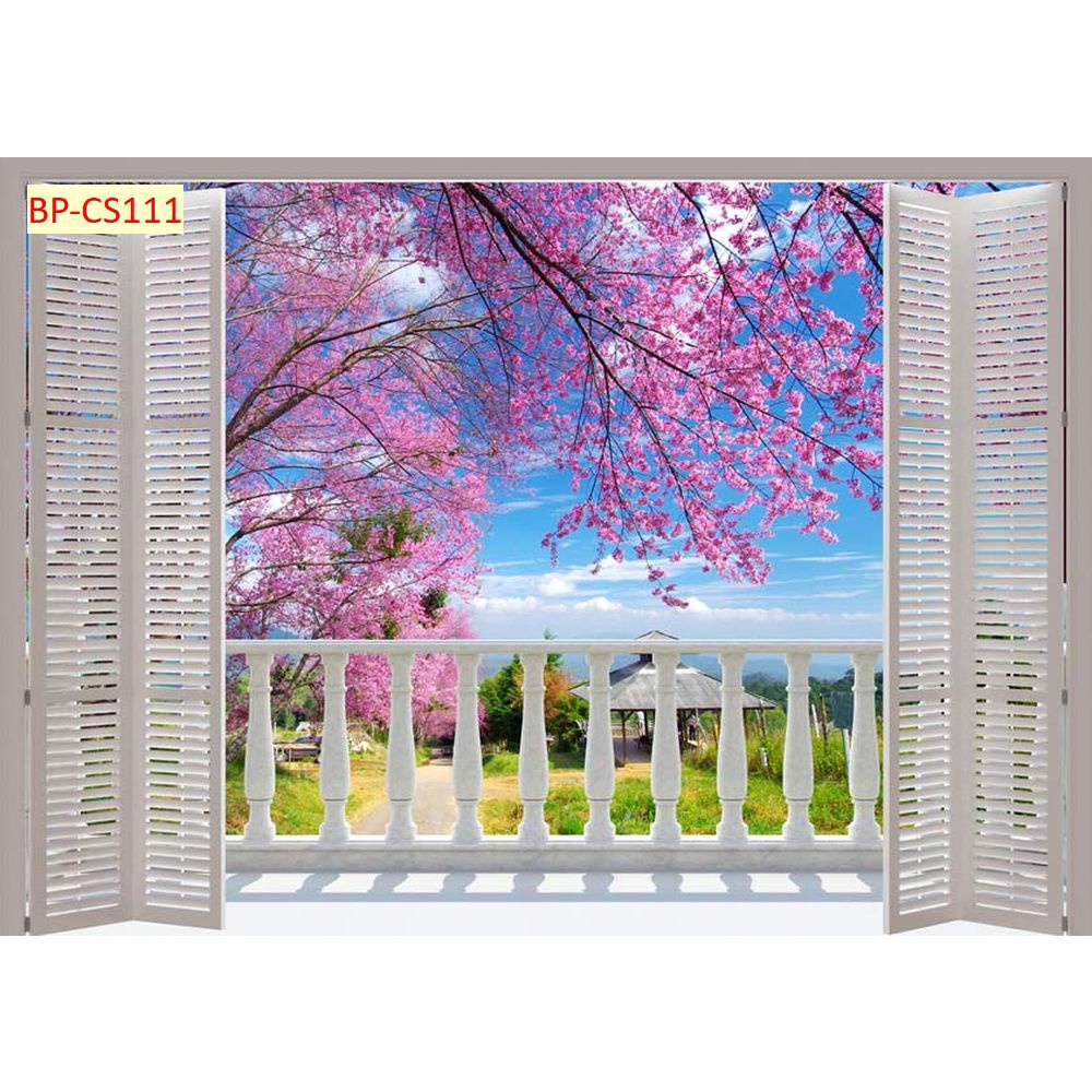 Tranh dán tường 3D khung cửa sổ tươi trẻ, tạo cảm giác thoải mái dễ chịu, thư thái