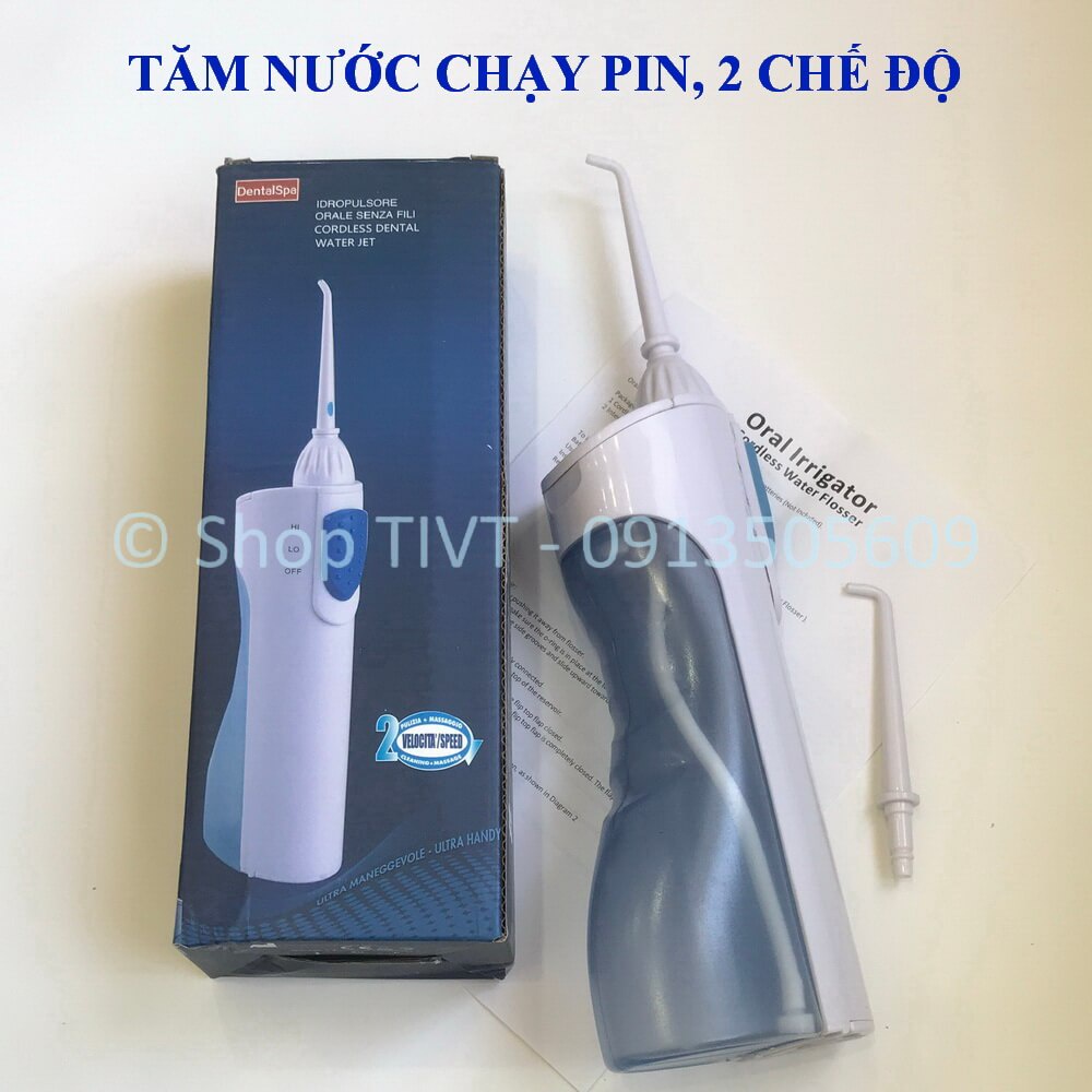 Tăm nước điện đơn giản 2 chế độ, lắp 2 pin AA, dễ sử dụng, làm sạch kẽ răng, mát xa lợi, chống hình thành mảng bám-TIVT