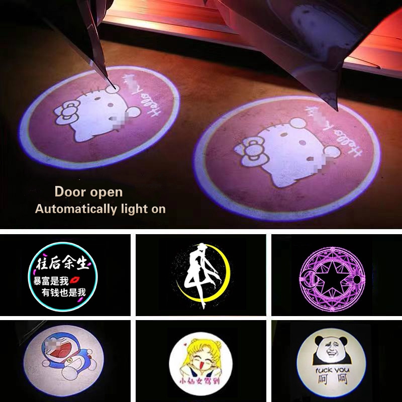 1 Đèn led Không Dây laser Hình hello kitty Gắn Cửa Xe Hơi