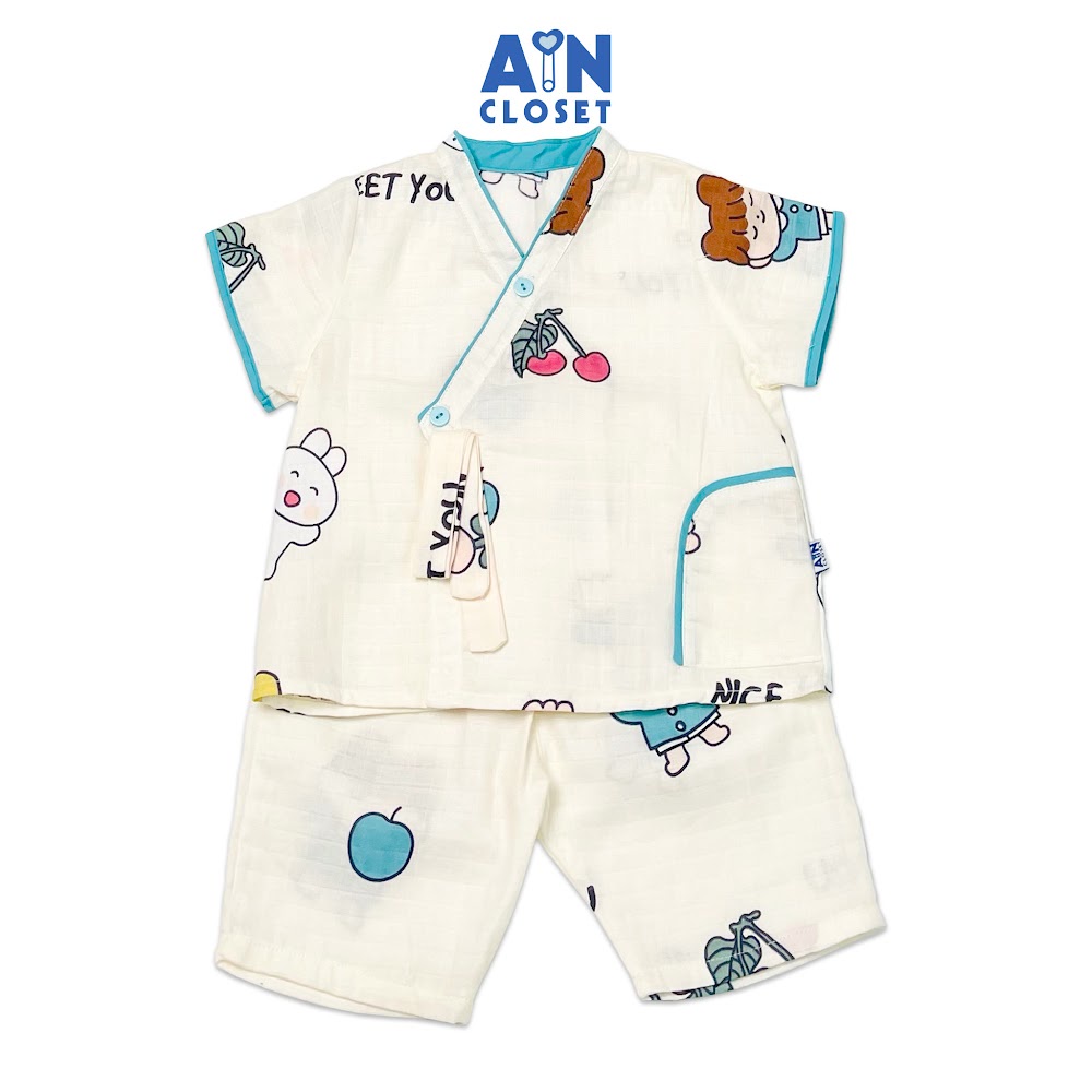 Bộ quần áo lửng bé gái họa tiết Thỏ Trắng Conny xô sợi tre - AICDBG87HC7Y - AIN Closet