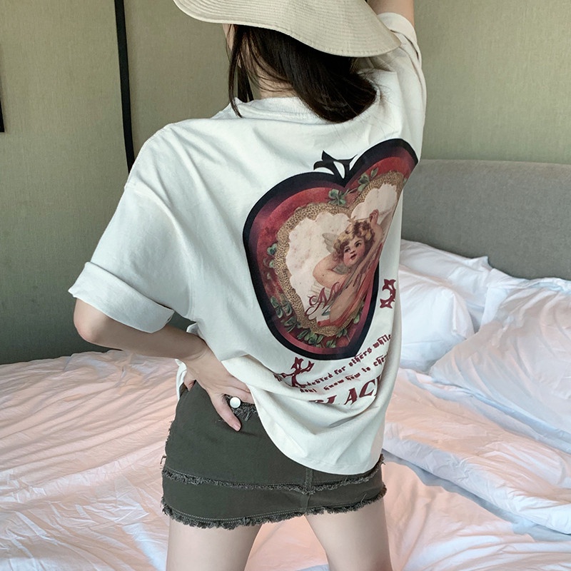 Áo Thun Ngắn Tay Dáng Rộng In Hình Vui Nhộn Phong Cách Hiphop Giản Dị Thời Trang