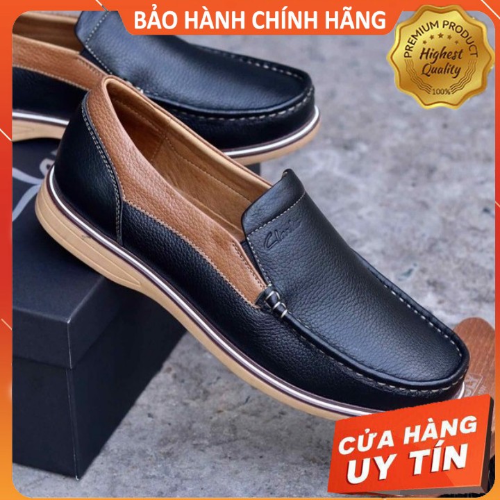 GIÀY LƯỜI DA BÒ CLARKS ĐEN MẪU MỚI 2021 SIÊU PHẨM FULLBOX NHẬP KHẨU