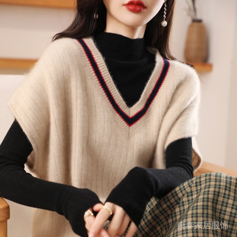Thu Đông Mẫu Mới Áo Vest Cashmere NữVCổ Áo Rộng Rãi Phù Hợp Màu Áo Vest Len Dày Dệt Kim Đáy Ghi Lê Bên Ngoài | BigBuy360 - bigbuy360.vn
