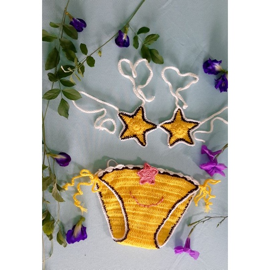 bikini len handmade sao biển cho bé nhiều màu, đồ đi biển đồ bơi len cho bé đi biển đi bơi chụp hình