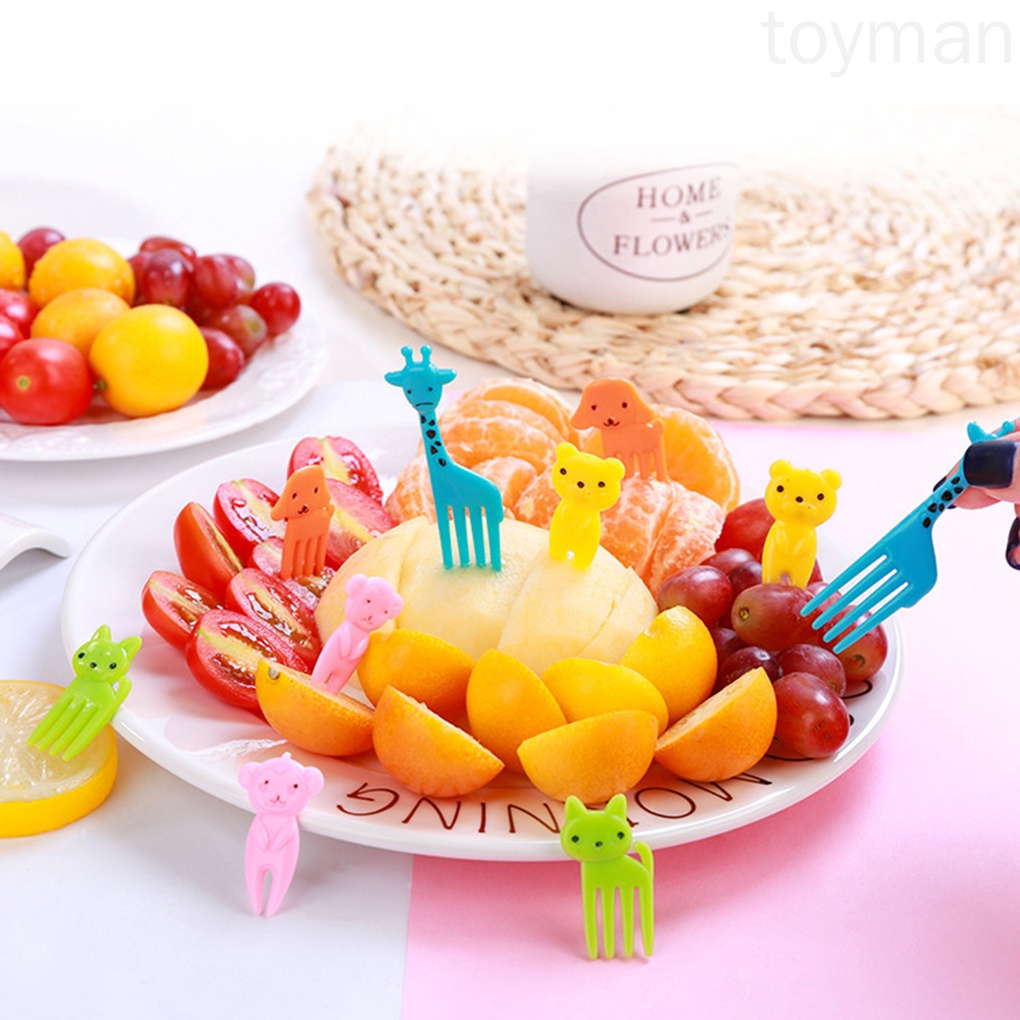 Set 10 nĩa ăn trái cây hình động vật dễ thương màu sắc ngẫu nhiên