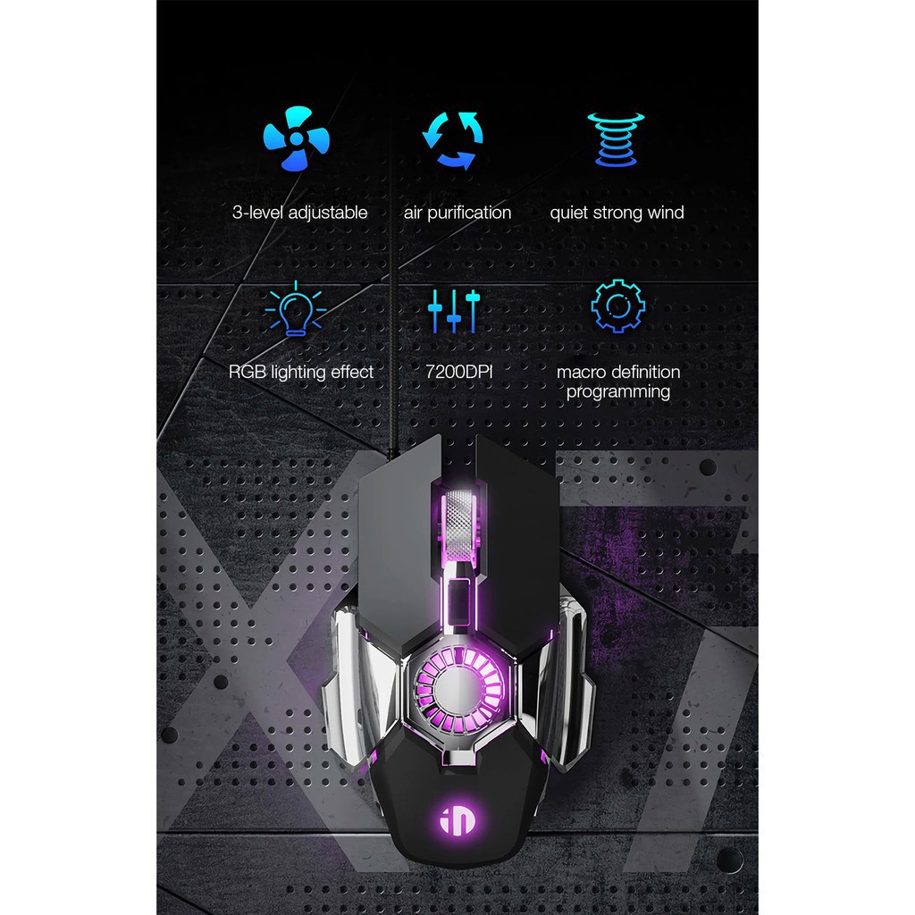 Chuột chơi game quang học quạt tản nhiệt có dây Inphic X7 Lập trình 7200DPI 6 nút Đèn nền RGB công thái học - Chính Hãng