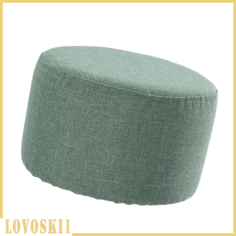 [LOVOSKI1]Round Linen Fabric Footstool Cover Wooden Stool Slipcover Green Dark 28x18cm