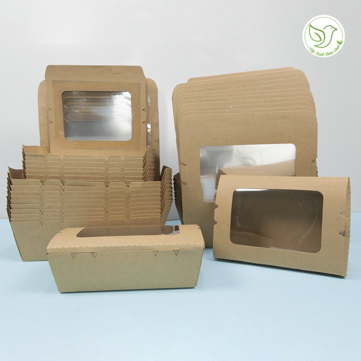 10 Hộp giấy đựng thức ăn dùng một lần tiện lợi an toàn, chất liệu giấy Kraft nâu bảo vệ môi trường