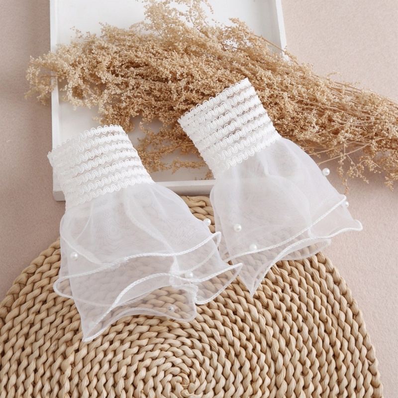 Ống Tay Áo Giả Nhún Bèo Đính Ngọc Trai Giữ Ấm Thời Trang Cho Nữ