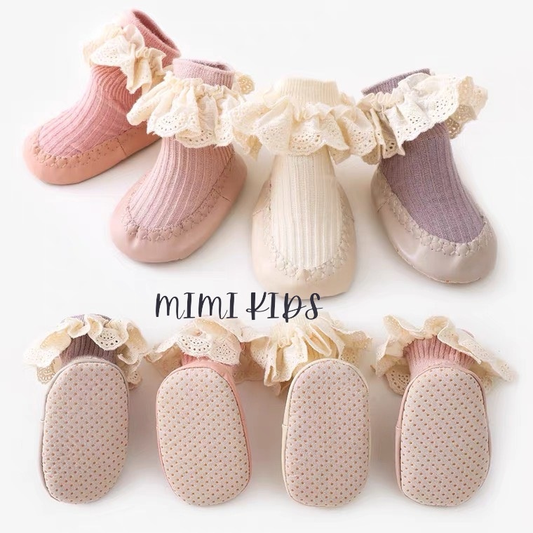 Giày tập đi chống trơn trượt viền ren cho bé Mimi Kids T07