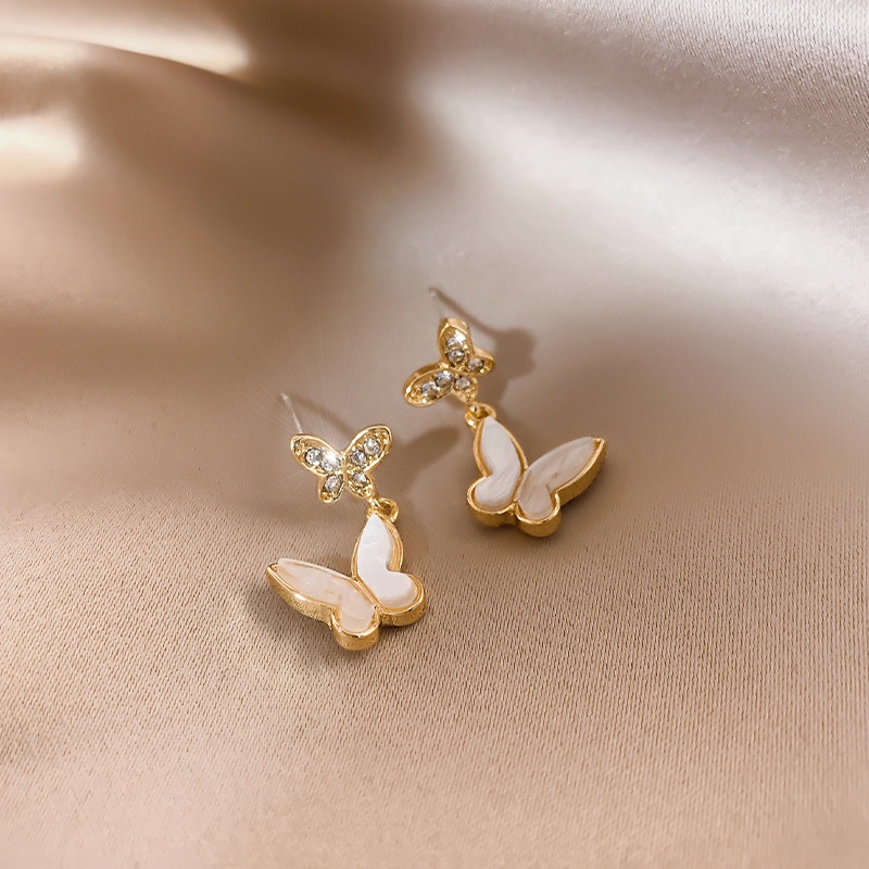 Khuyên Tai Hình Bướm Đính Đá Zircon Phong Cách Hàn Quốc