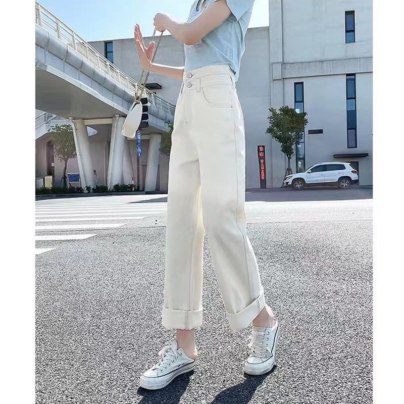 Quần denim IELGY lưng cao cài nút dáng ôm thời trang cho nữ