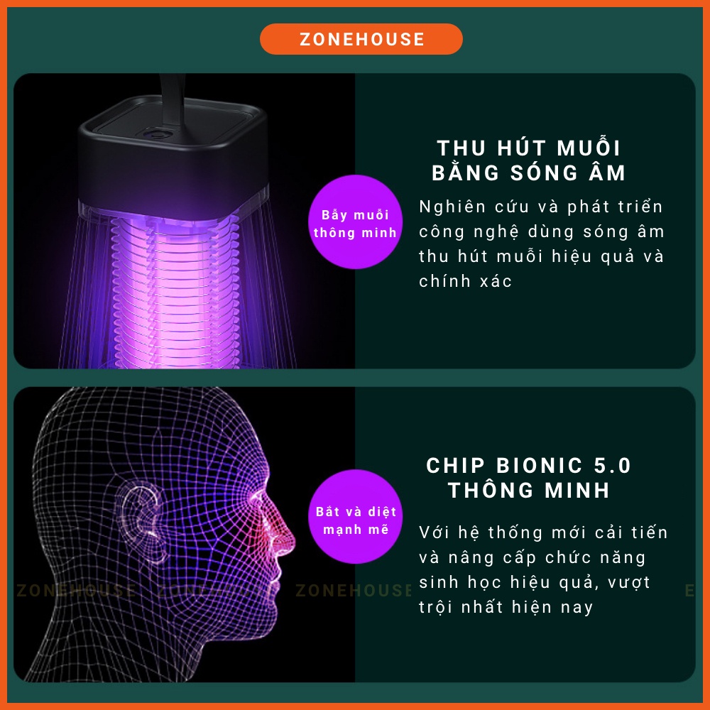 Đèn bắt muỗi thông minh Electric S thế hệ mới nhất - Đèn bắt muỗi di động+kèm dây sạc, máy bắt muỗi thông minh ZONESHOP