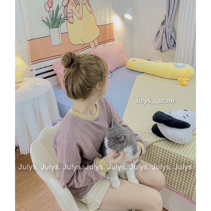 Áo sweater kẻ nỉ tăm basic JULYS STORE (ảnh thật shop chụp kèm video)