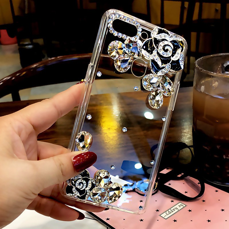 Ốp Điện Thoại Hình Hoa Trà Đính Đá Thời Trang Cho OPPO Reno6 Z 5G 5 4 4Pro 3 2F 2 A94 A74 A54 A31 A5 A9 2020 A15 A15S A52 A92