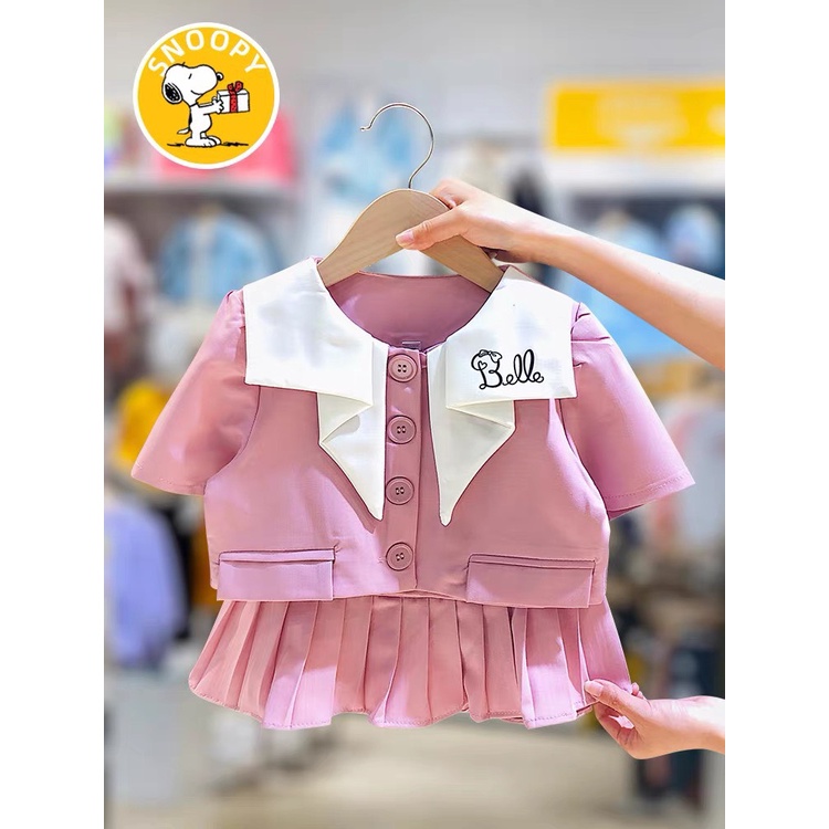 Set váy hồng cổ trắng BELLE bé gái