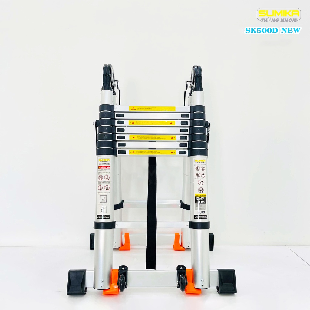 Thang nhôm rút đôi SUMIKA SK500D NEW - rút chữ A cao 2.5m, rút chữ I cao 5.0m, tải trọng 300kg