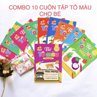 COMBO 10q tập tô màu cho bé với 10 chủ đề tô màu khác nhau giúp bé yêu phát triển IQ(tặng kèm bút chì đầu gôm tẩy)