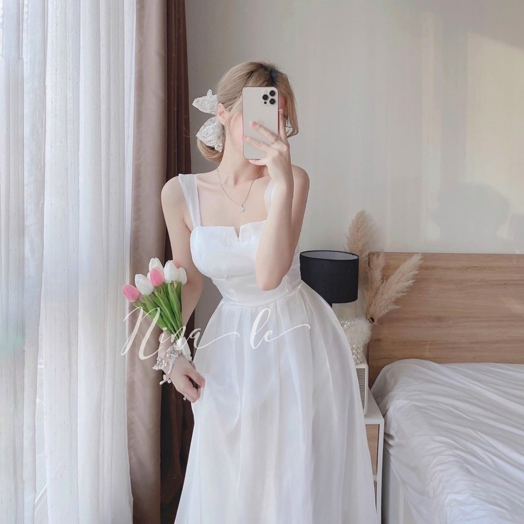 Váy đầm nữ hai dây xẻ ngực  dáng xoè phong cách hàn quốc trẻ trung sành điệu