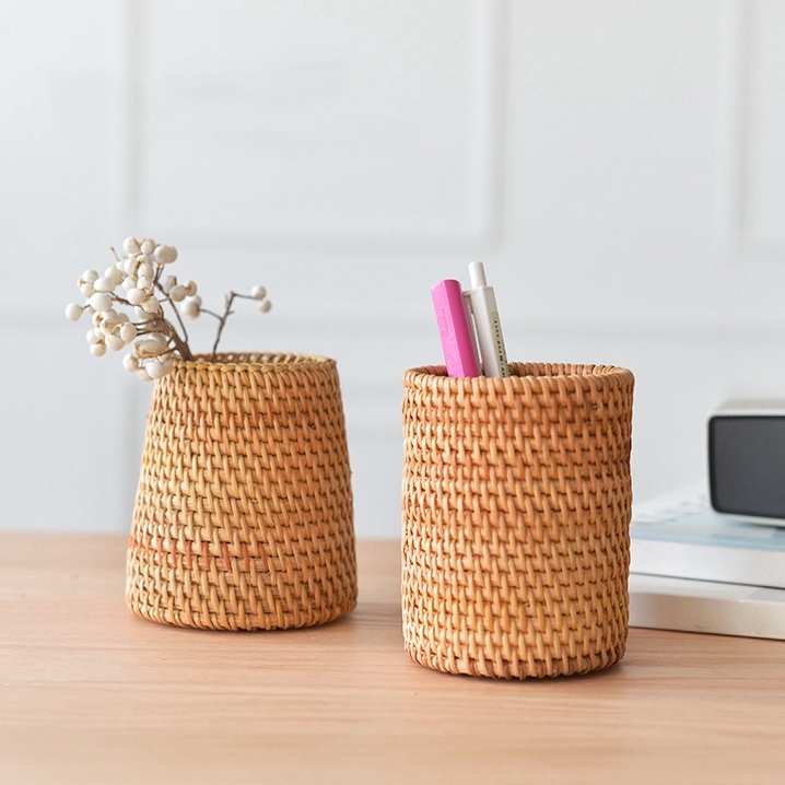 Đựng bút để bàn mây tre đan Việt Nam BAMBOOO ECO đựng đũa thìa các vật dụng nhỏ để trên bàn làm việc tủ trên nhà bếp