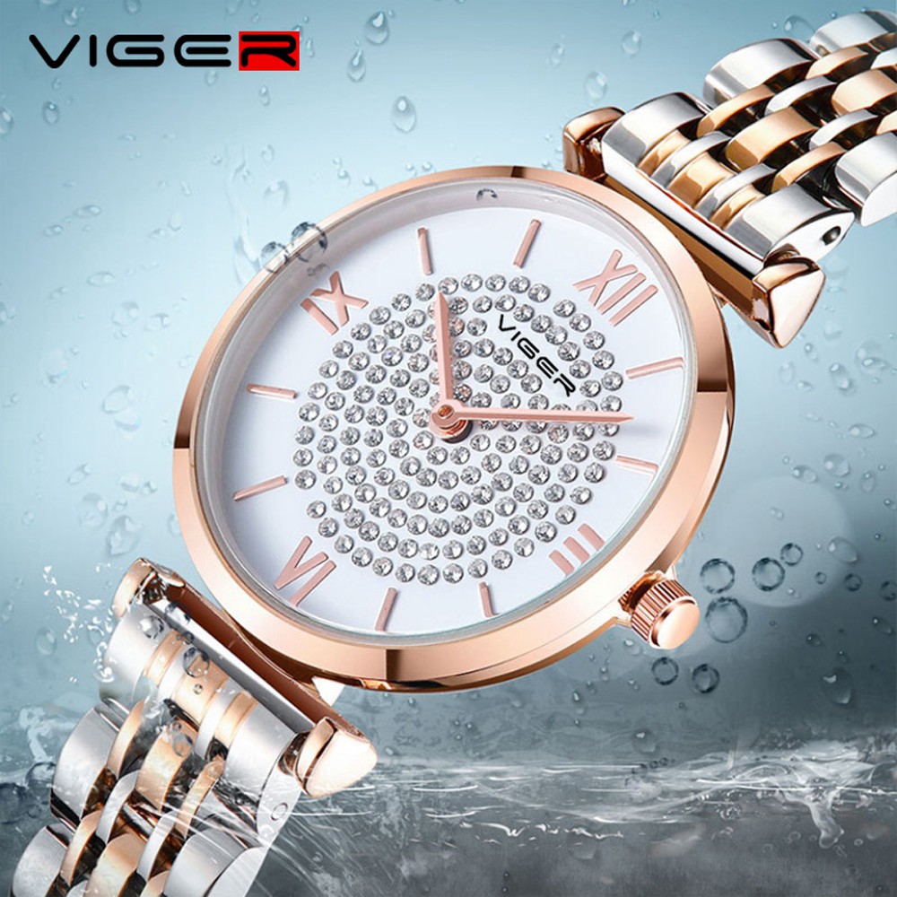 Đồng Hồ Nữ VIGER Dây Thép Không Gỉ - Mặt Đính Đá Sang Chảnh