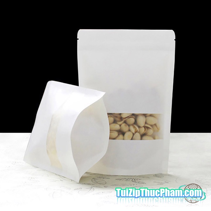 1000 Cái Túi Zip MIS Size 20x30 cm Đựng 700g Bột Mịn, Túi Giấy Kraft Trắng Có Cửa Sổ, Phủ BOPP CPP chống ẩm tốt