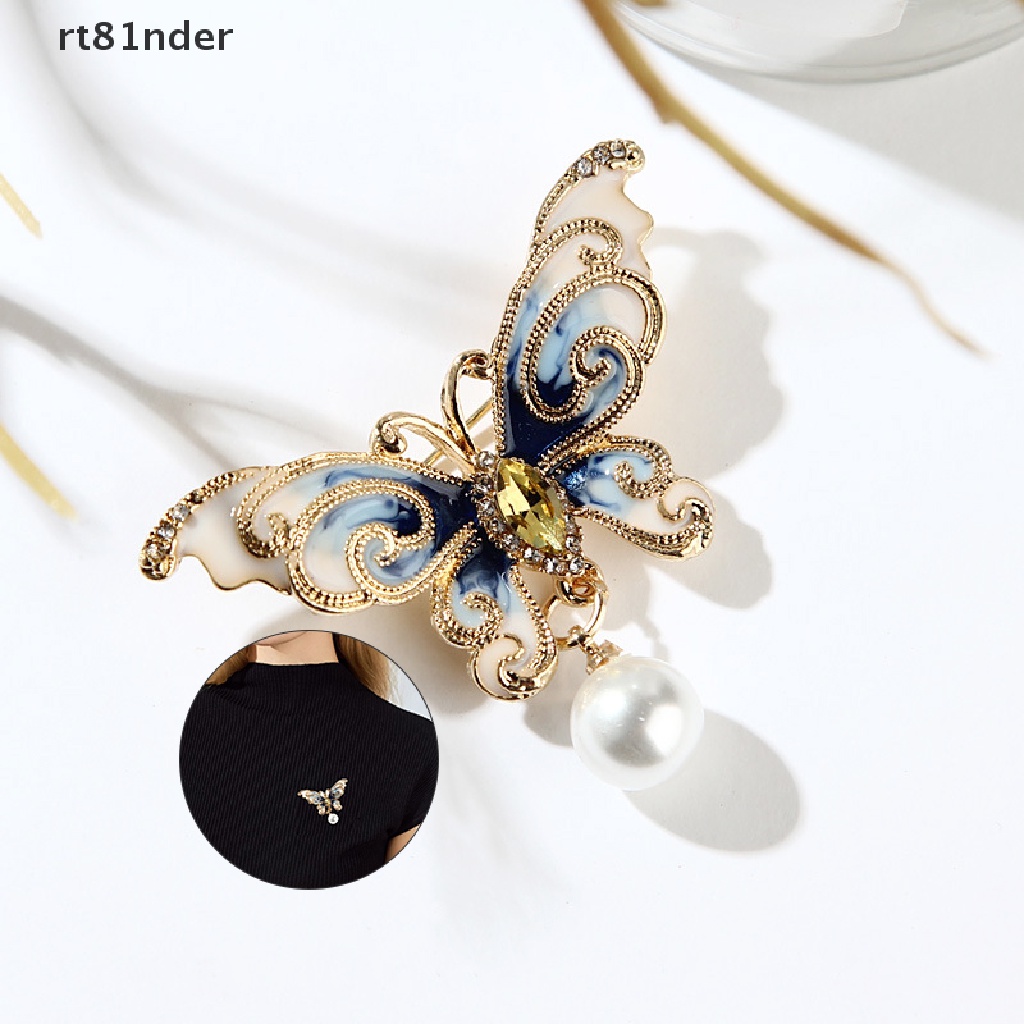 Ghim Cài Áo Hình Bướm Tráng Men Đính Đá Ngọc Trai Thời Trang Cho Nữ